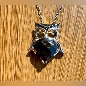 Fred Meyer Jewelers 925 S.Silver Smoky Heart Quartz Owl Pendant & 18.5” Necklace